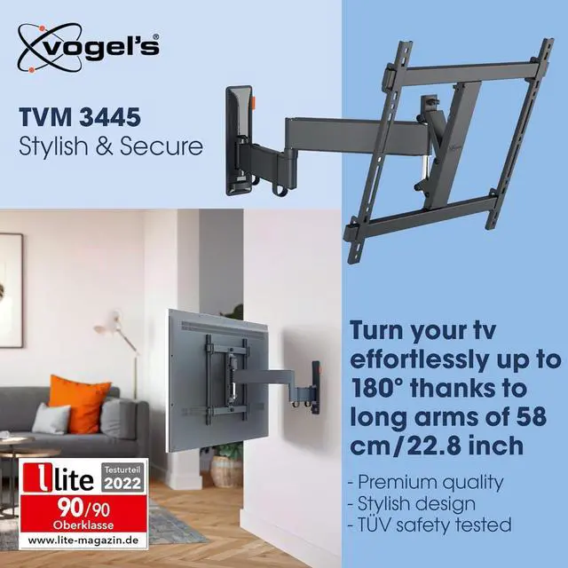 Alt view image 2 of 7 - Vogel's TVM 3445 Full-Motion TV Wall Bracket for 32-65 inch TVs, Max. 55 lbs, Swivels up to 180º, Full-Motion TV Wall Mount, Max. VESA 400x400, Universal Compatibility