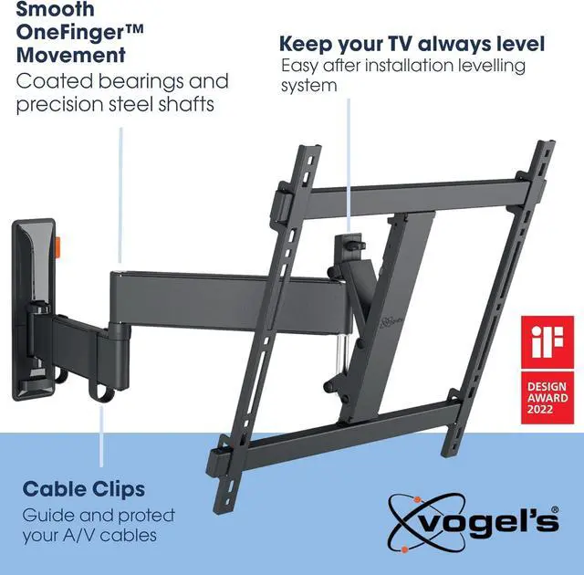 Alt view image 3 of 7 - Vogel's TVM 3445 Full-Motion TV Wall Bracket for 32-65 inch TVs, Max. 55 lbs, Swivels up to 180º, Full-Motion TV Wall Mount, Max. VESA 400x400, Universal Compatibility