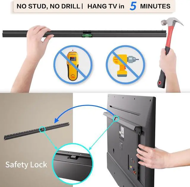 Alt view image 2 of 6 - No Stud TV Wall Mount, Studless Drywall TV Mount for 32-75 inch, No Drill TVs Mount with Clear Instructions, Studless TVs Wall Mount with Sturdy Design, Easy to Install