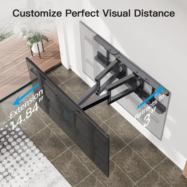 Alt view image 5 of 7 - Full Motion TV Wall Mount Articulating Arms Swivel Tilt Rotation for Most 37-75 Inch OLED, LCD, LED Flat Curved TVs, Extension to 24 inch Wood Stud up to 132lbs Max VESA 600x400mm by Pipishell