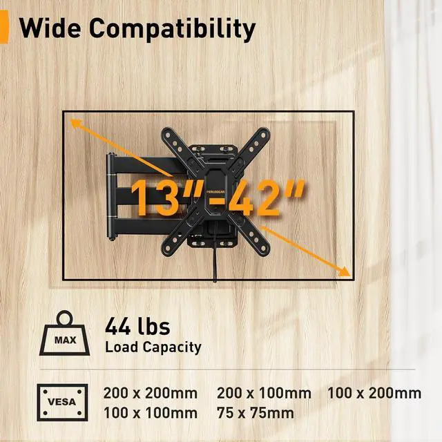 Alt view image 2 of 7 - Perlegear Lockable RV TV Mount for 1342 inch TVs up to 44 lbs, Full Motion RV TV Wall Mount with Swivel, Tilt, Pull Cord Lock, RV TV Mount for Camper, RV, Motorhome, Max VESA 200x200mm, PGLRVF2