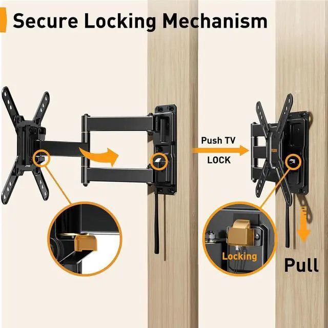 Alt view image 4 of 7 - Perlegear Lockable RV TV Mount for 1342 inch TVs up to 44 lbs, Full Motion RV TV Wall Mount with Swivel, Tilt, Pull Cord Lock, RV TV Mount for Camper, RV, Motorhome, Max VESA 200x200mm, PGLRVF2