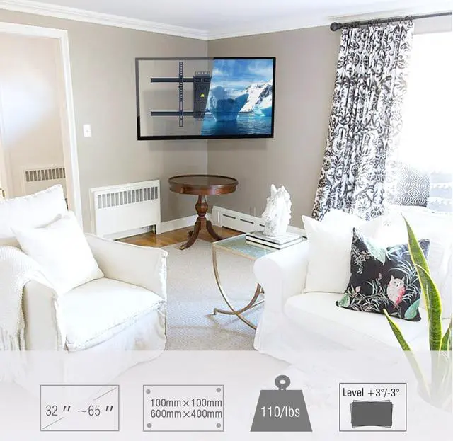 Alt view image 2 of 7 - FORGING MOUNT Corner TV Wall Mount Long Arm TV Mount Bracket for 32"-75" TVs-Easy to Install Single Stud Design- 33" of Smooth Extension Plus Swivel,Tilt,Max VESA 600X400mm,Holds 100lbs