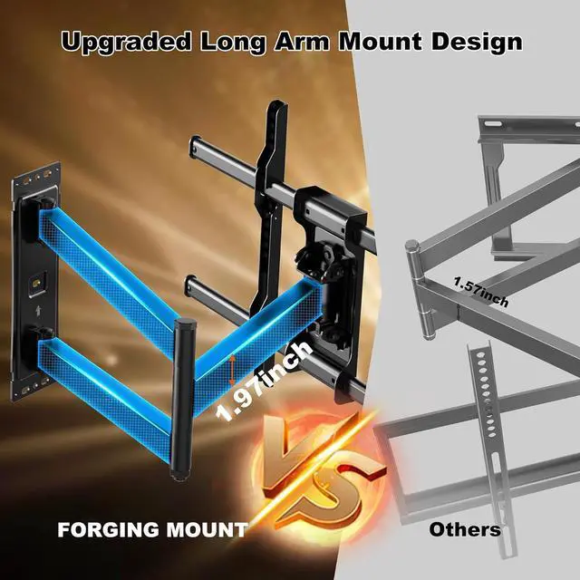Alt view image 4 of 7 - FORGING MOUNT Corner TV Wall Mount Long Arm TV Mount Bracket for 32"-75" TVs-Easy to Install Single Stud Design- 33" of Smooth Extension Plus Swivel,Tilt,Max VESA 600X400mm,Holds 100lbs
