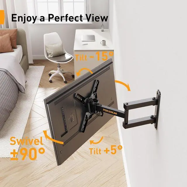 Alt view image 4 of 7 - Perlegear Full Motion TV Wall Mount for 13-42 inch Flat or Curved TVs & Monitors up to 55 lbs, Wall Mount TV Bracket with Articulating Arm, Swivel, Tilt, Extension TV Mount, Max VESA 200x200mm, PGSF6