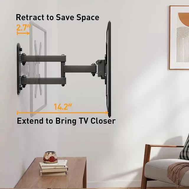 Alt view image 5 of 7 - Perlegear Full Motion TV Wall Mount for 13-42 inch Flat or Curved TVs & Monitors up to 55 lbs, Wall Mount TV Bracket with Articulating Arm, Swivel, Tilt, Extension TV Mount, Max VESA 200x200mm, PGSF6