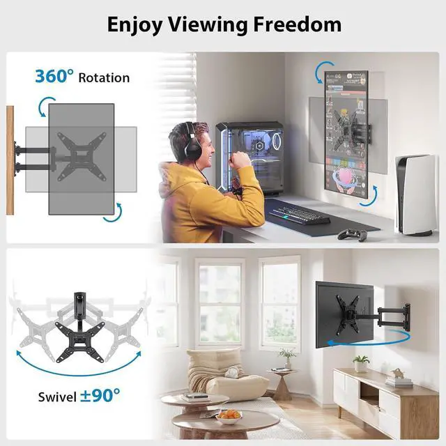 Alt view image 2 of 7 - Full Motion TV Monitor Wall Mount Bracket Articulating Arms Swivel Tilt Extension Rotation for Most 13-42 Inch LED LCD Flat Curved Screen TVs & Monitors, Max VESA 200x200mm up to 44lbs by Pipishell
