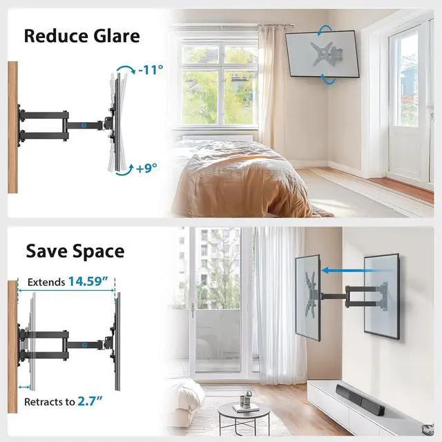 Alt view image 3 of 7 - Full Motion TV Monitor Wall Mount Bracket Articulating Arms Swivel Tilt Extension Rotation for Most 13-42 Inch LED LCD Flat Curved Screen TVs & Monitors, Max VESA 200x200mm up to 44lbs by Pipishell