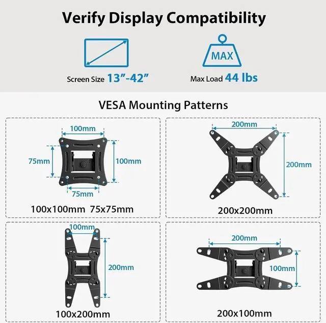 Alt view image 4 of 7 - Full Motion TV Monitor Wall Mount Bracket Articulating Arms Swivel Tilt Extension Rotation for Most 13-42 Inch LED LCD Flat Curved Screen TVs & Monitors, Max VESA 200x200mm up to 44lbs by Pipishell