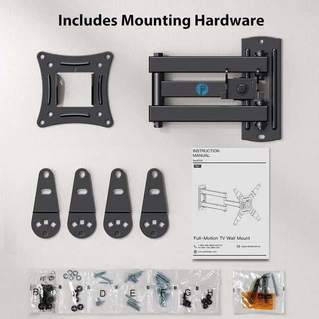 Alt view image 7 of 7 - Full Motion TV Monitor Wall Mount Bracket Articulating Arms Swivel Tilt Extension Rotation for Most 13-42 Inch LED LCD Flat Curved Screen TVs & Monitors, Max VESA 200x200mm up to 44lbs by Pipishell