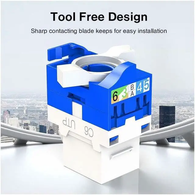 Alt view image 3 of 5 - 16 Pcs Cat6 Keystone Jack, Cat6 RJ45 Keystone Jack Module Connector Network Coupler Ethernet Wall Jack No Punch Down Tool Required, Blue