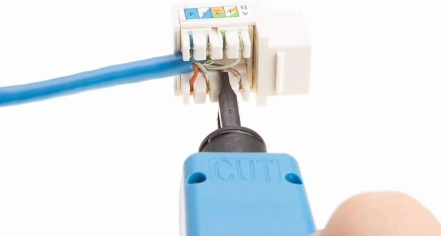 Alt view image 5 of 7 - Cat5e Keystone Ethernet Wall Jack Punch Down UTP 45-Degree (Easier Termination Than 90-Degree), RJ45 Slim Profile Speed Termination 45° Angled Blue (30 Pack)