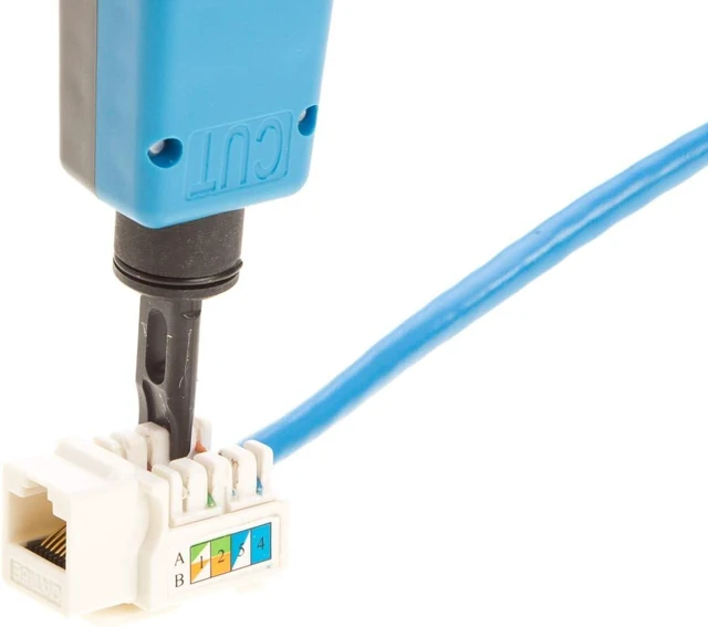 Alt view image 6 of 7 - Cat5e Keystone Ethernet Wall Jack Punch Down UTP 45-Degree (Easier Termination Than 90-Degree), RJ45 Slim Profile Speed Termination 45° Angled Blue (30 Pack)