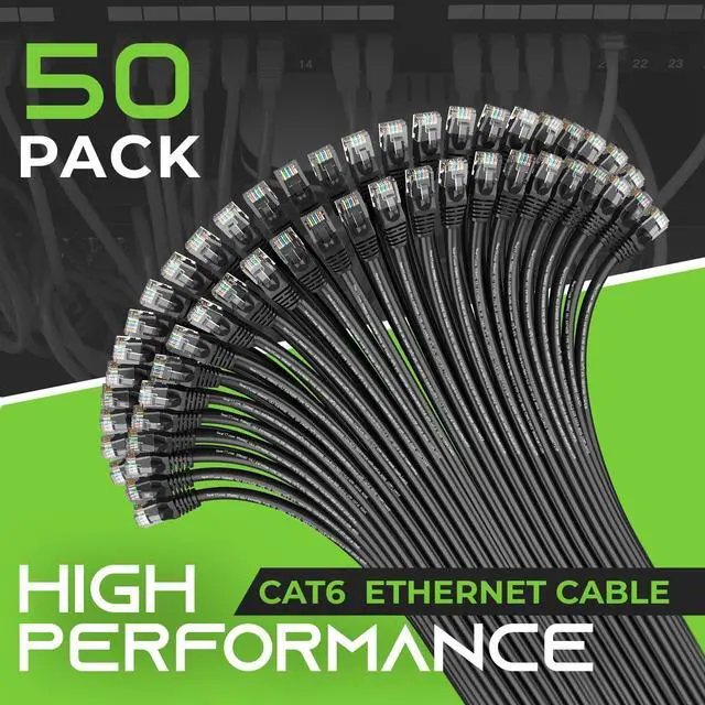 Alt view image 2 of 7 - GearIT Cat 6 Ethernet Cable 1 ft (50-Pack) - Cat6 Patch Cable, Cat 6 Patch Cable, Cat6 Cable, Cat 6 Cable, Cat6 Ethernet Cable, Network Cable, Internet Cable - Black 1 Foot