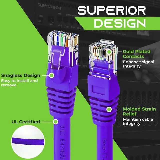 Alt view image 3 of 7 - GearIT Cat 6 Ethernet Cable 5 ft (10-Pack) - Cat6 Patch Cable, Cat 6 Patch Cable, Cat6 Cable, Cat 6 Cable, Cat6 Ethernet Cable, Network Cable, Internet Cable - Purple 5 Feet