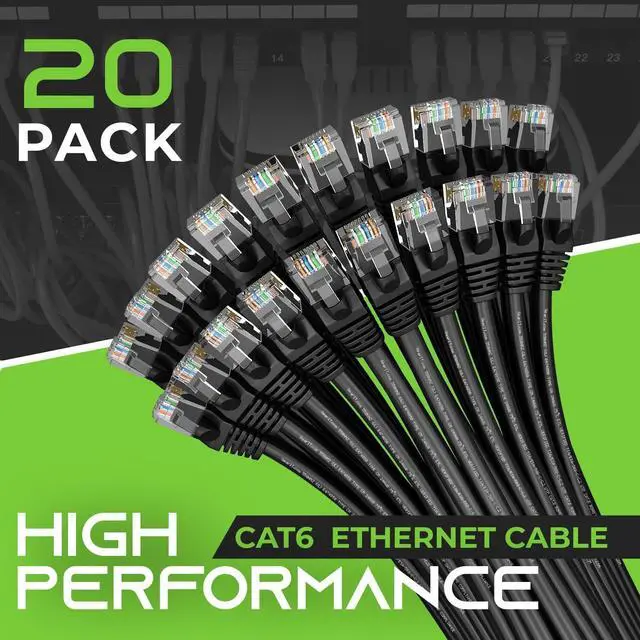 Alt view image 2 of 7 - GearIT Cat 6 Ethernet Cable 25 ft (20-Pack) - Cat6 Patch Cable, Cat 6 Patch Cable, Cat6 Cable, Cat 6 Cable, Cat6 Ethernet Cable, Network Cable, Internet Cable - Black 25 Feet