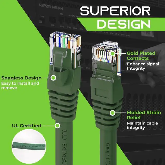 Alt view image 3 of 7 - GearIT Cat 6 Ethernet Cable 15 ft (10-Pack) - Cat6 Patch Cable, Cat 6 Patch Cable, Cat6 Cable, Cat 6 Cable, Cat6 Ethernet Cable, Network Cable, Internet Cable - Green 15 Feet