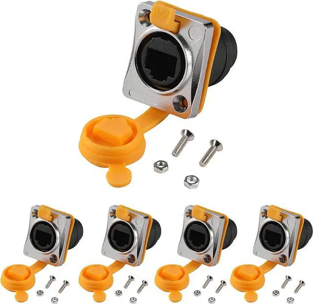 Main image of 5PCS RJ45 Panel Mount Coupler, D-Type RJ45 Panel Connector, CAT6/5E/CAT5 Female to Female LAN Network Bulkhead Pass Through Socket with Cap