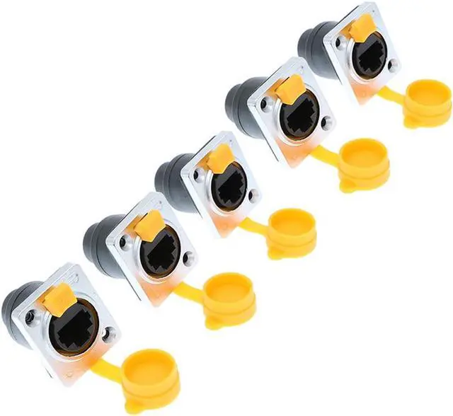 Alt view image 6 of 6 - 5PCS RJ45 Panel Mount Coupler, D-Type RJ45 Panel Connector, CAT6/5E/CAT5 Female to Female LAN Network Bulkhead Pass Through Socket with Cap