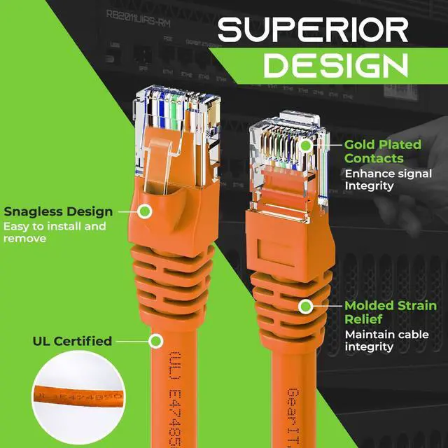 Alt view image 3 of 7 - GearIT Cat 6 Ethernet Cable 7 ft (10-Pack) - Cat6 Patch Cable, Cat 6 Patch Cable, Cat6 Cable, Cat 6 Cable, Cat6 Ethernet Cable, Network Cable, Internet Cable - Orange 7 Feet