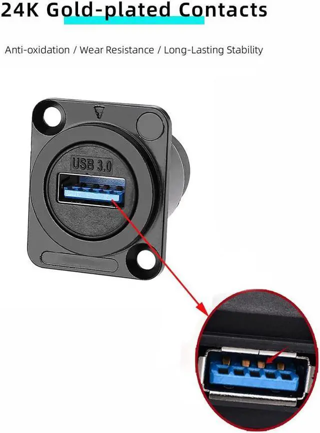 Alt view image 2 of 6 - 5PCS USB3.0 D Series Panel-Mount Connector,Waterproof USB Port Socket 86 Panel Mount Square Female to Female Converter Data Transfer Interface Adapter for Network Industrial Equipment