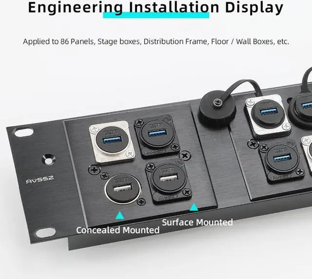 Alt view image 4 of 6 - 5PCS USB3.0 D Series Panel-Mount Connector,Waterproof USB Port Socket 86 Panel Mount Square Female to Female Converter Data Transfer Interface Adapter for Network Industrial Equipment