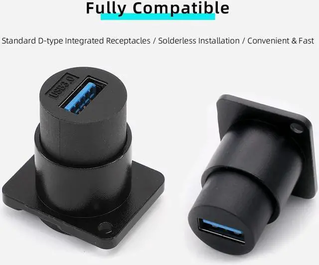 Alt view image 5 of 6 - 5PCS USB3.0 D Series Panel-Mount Connector,Waterproof USB Port Socket 86 Panel Mount Square Female to Female Converter Data Transfer Interface Adapter for Network Industrial Equipment