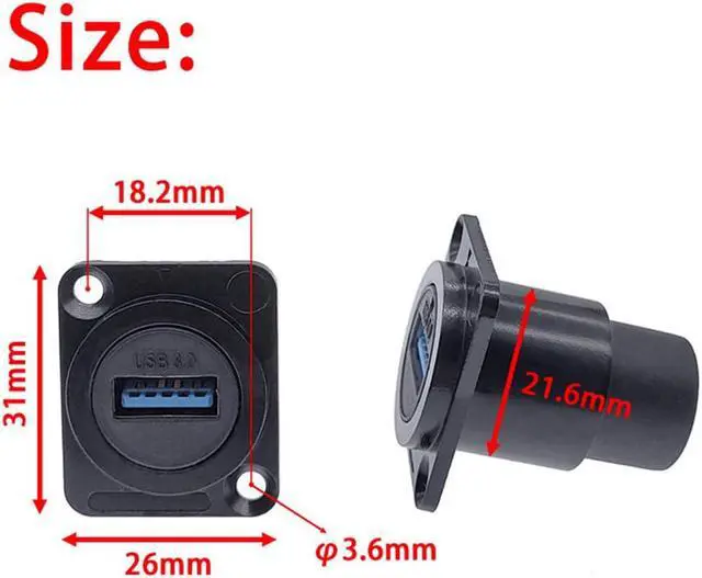 Alt view image 6 of 6 - 5PCS USB3.0 D Series Panel-Mount Connector,Waterproof USB Port Socket 86 Panel Mount Square Female to Female Converter Data Transfer Interface Adapter for Network Industrial Equipment