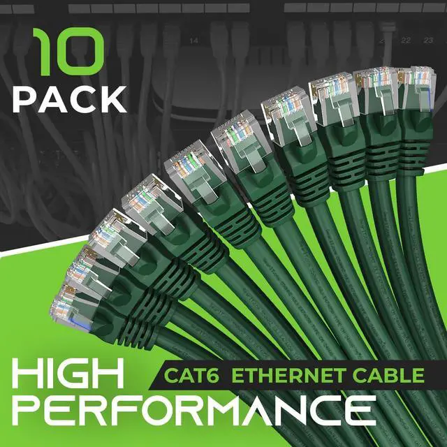 Alt view image 2 of 7 - GearIT Cat 6 Ethernet Cable 15 ft (10-Pack) - Cat6 Patch Cable, Cat 6 Patch Cable, Cat6 Cable, Cat 6 Cable, Cat6 Ethernet Cable, Network Cable, Internet Cable - Green 15 Feet