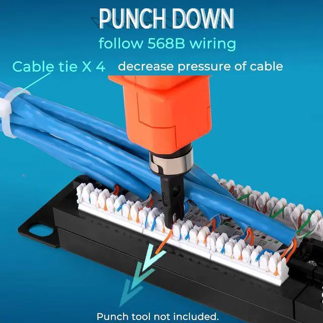 Alt view image 3 of 7 - Patch Panel 24 Port Cat6 10G Support, Network Patch Panel UTP 19-Inch, Wallmount or Rackmount 1U Ethernet Patch Panel Punch Down Block for Cat6, Cat5e, Cat5 Cabling