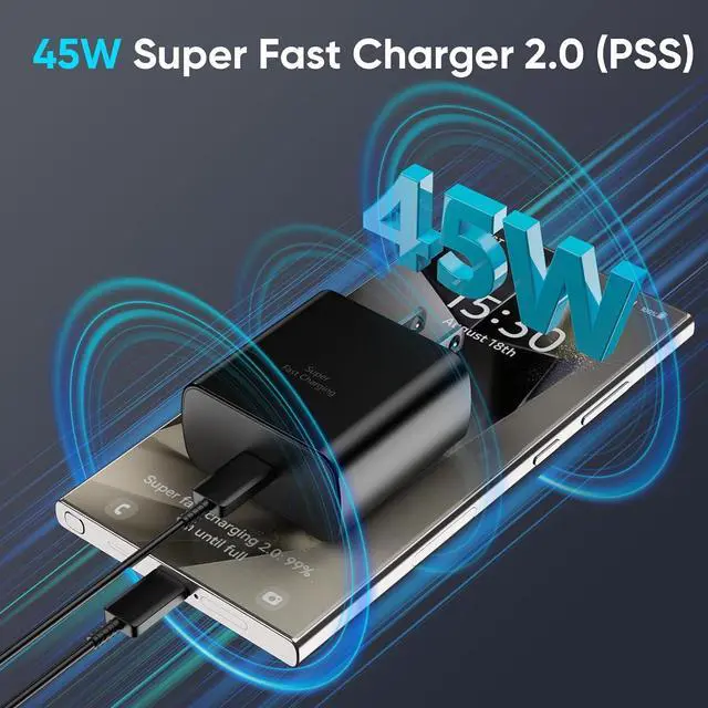 Alt view image 2 of 6 - 45W  Charger Super Fast Charging USB Type C Cord 6.6FT with Android Phone Charger Block for  Galaxy S24 Ultra/S24/S24+/S23 Ultra/S23/S23+/S22 Ultra/S22+/S22/Note 20/S20/S21 Galaxy Tab