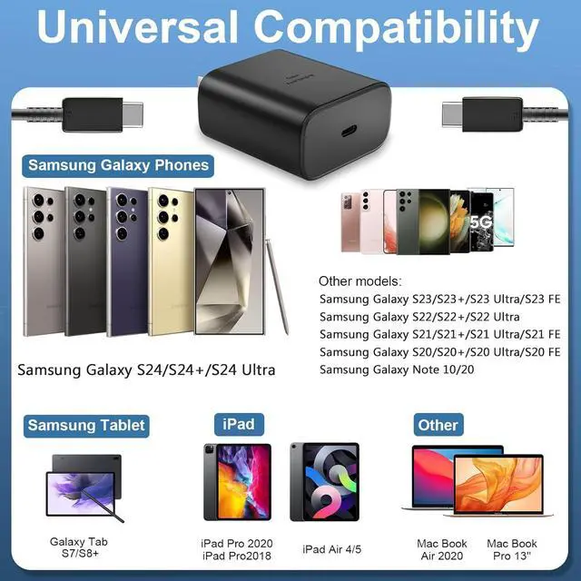 Alt view image 5 of 6 - 45W  Charger Super Fast Charging USB Type C Cord 6.6FT with Android Phone Charger Block for  Galaxy S24 Ultra/S24/S24+/S23 Ultra/S23/S23+/S22 Ultra/S22+/S22/Note 20/S20/S21 Galaxy Tab