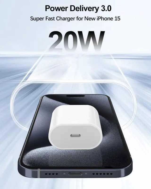 Alt view image 2 of 7 - 20W USB C Fast Charger for iPhone 15/15 Pro Max, iPad Pro 12.9/11 inch, iPad Air 5/4th, iPad 10th Gen, iPad Mini, with 6.6ft USB C to C Charging Cable