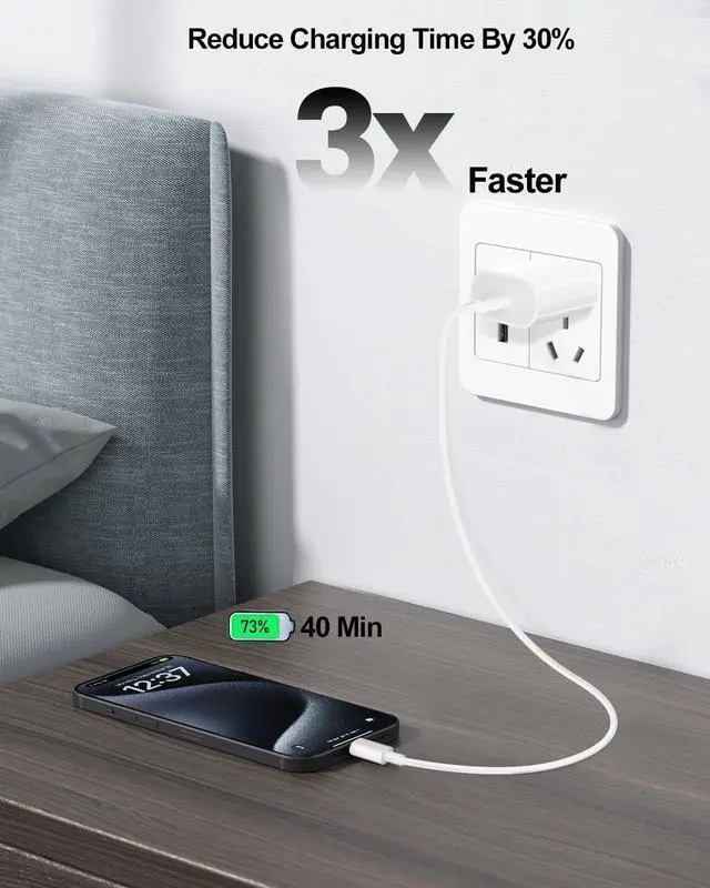 Alt view image 4 of 7 - 20W USB C Fast Charger for iPhone 15/15 Pro Max, iPad Pro 12.9/11 inch, iPad Air 5/4th, iPad 10th Gen, iPad Mini, with 6.6ft USB C to C Charging Cable