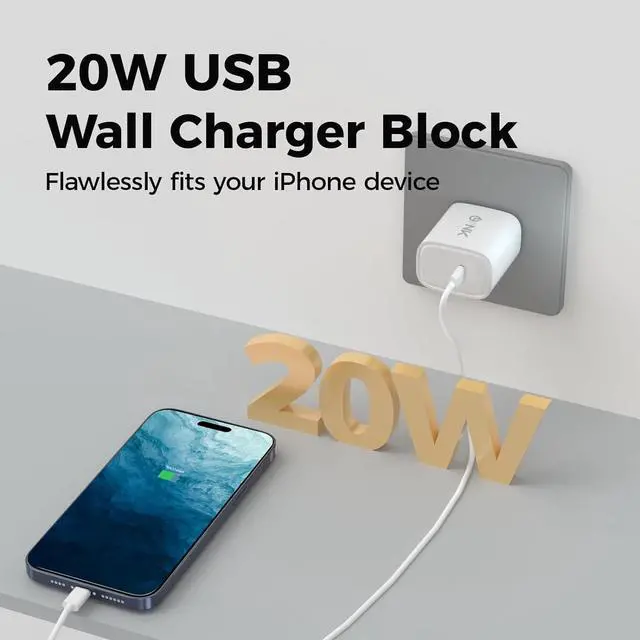 Alt view image 2 of 7 - 20W Fast Charging USB-C Power Adapter, Universal USB Charger Block for Travel, Compact Lightweight USB C Wall Charger for iPhone 15/14/13/12/11 Pro Max, iPad Pro/Air, AirPods, Apple Watch
