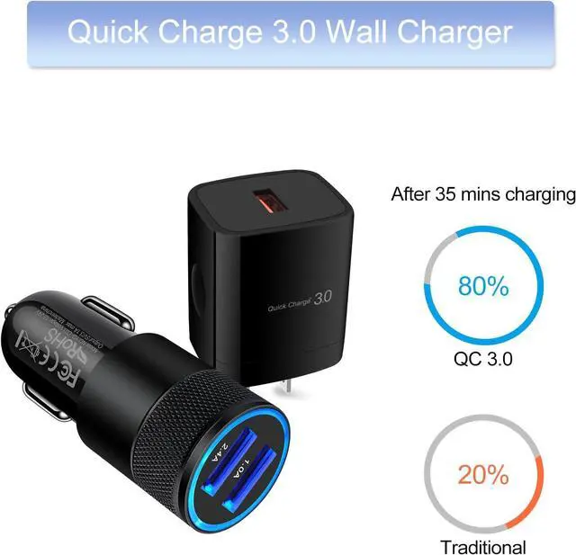 Alt view image 6 of 7 - Car Charger Adapter+Quick Charge 3.0 Wall Charger Block Plug+6ft USB Type C Fast Charging Cable for Samsung Galaxy S24 S23 S22 S21 S20 FE/Ultra/Plus 5G S10 Note 20/10 Z Fold5/Flip5 A55 A15 A54 A14 A20