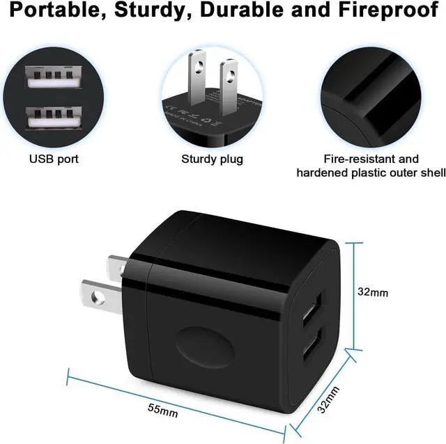 Alt view image 3 of 7 - Black USB Wall Adapter, Charging Block, 3Pack Dual Port 2.1A Fast Wall Charger Brick Base Cube USB Plug Outlet Phone Charger Box Compatible iPhone 15 14 13 12 11 XS Max XR X 8 7 6, iPad, Samsung, LG