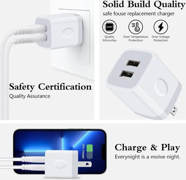 Alt view image 3 of 4 - Wall Charger, USB Brick 3Pack 2.1A/5V Dual Port USB Plug Charger Cube Power Adapter Fast Charging Block for iPhone 15 14 13 12 X 8 7 6 Plus 5S,iPad,Samsung Galaxy S8 S7 S6 Edge,LG,Moto,Android Phone.