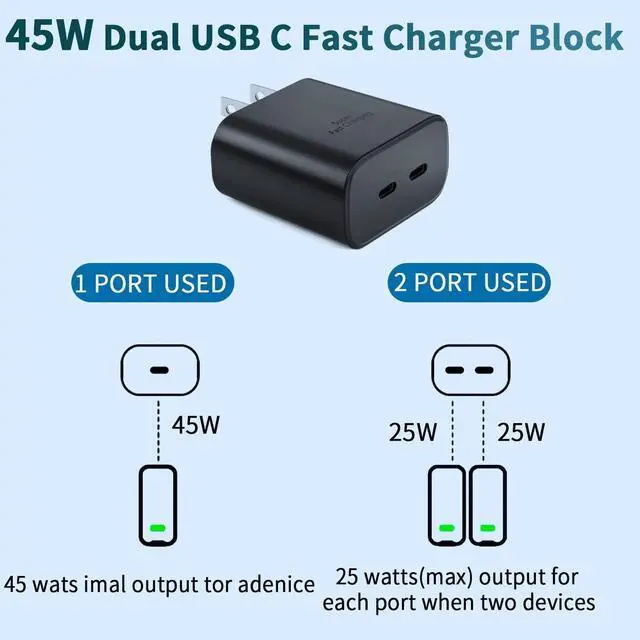 Alt view image 3 of 6 - 45W Samsung Dual Port USB C Fast Wall Charger with 5FT Type C Charging Cable,Surper Fast Charger Type C Charging Block for Samsung Galaxy S24 Ultra/S24/S24+/S23 Ultra/S23/S23+/S22 Ultra/S22/S22+/S21