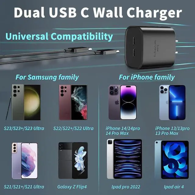 Alt view image 6 of 6 - 45W Samsung Dual Port USB C Fast Wall Charger with 5FT Type C Charging Cable,Surper Fast Charger Type C Charging Block for Samsung Galaxy S24 Ultra/S24/S24+/S23 Ultra/S23/S23+/S22 Ultra/S22/S22+/S21