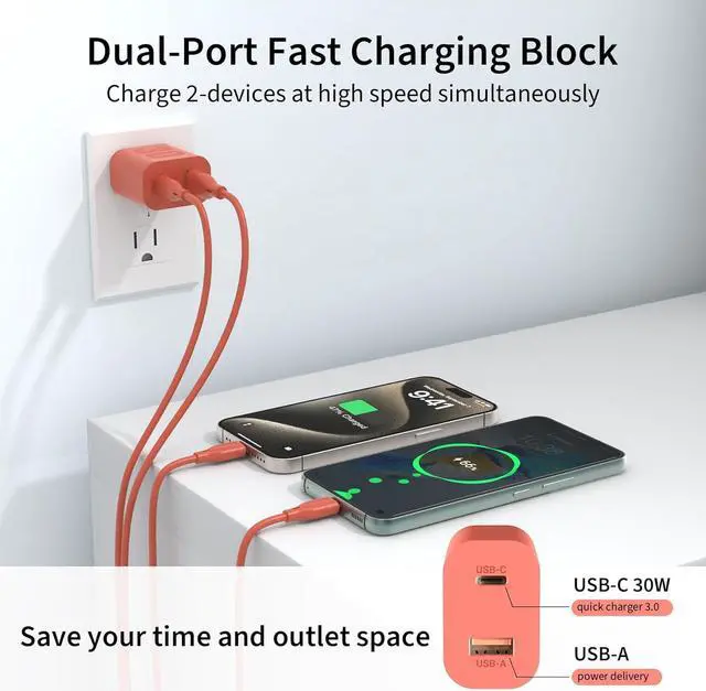 Alt view image 6 of 6 - 30W GaN USB C Charger for iPhone, Dual Port Fast Charging Block Plug Power Adapter with 5ft USB-A to Lightning Cable Charge Cord [Apple MFi Certified] for iPhone 14 13 12 11 Pro Max Mini 8 7 6, iPad