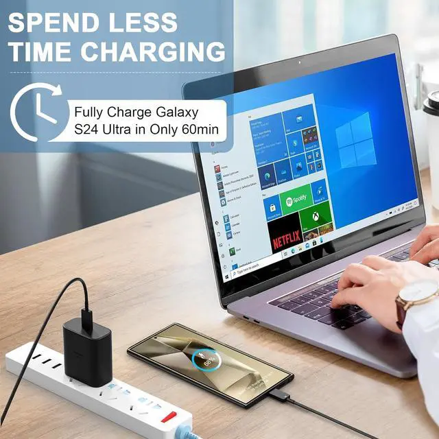 Alt view image 5 of 6 - 45W USB-C Super Fast Charger Type C Wall Charger Block with 12FT USB C Charging Cable Cord Android Phone Charger for Samsung Galaxy S24 Ultra/S24/S24+/S23 Ultra/S23/S23+/S22 Ultra/S20/S21, 2Pack