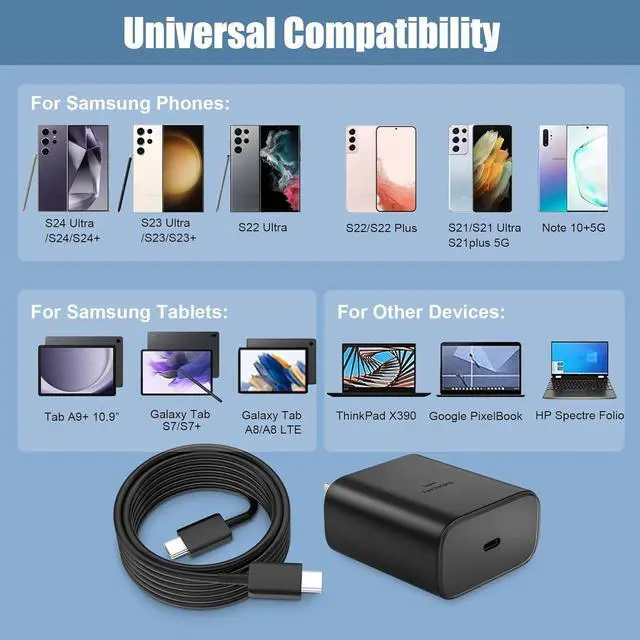 Alt view image 4 of 6 - 45W USB-C Super Fast Charger Type C Wall Charger Block with 12FT USB C Charging Cable Cord Android Phone Charger for Samsung Galaxy S24 Ultra/S24/S24+/S23 Ultra/S23/S23+/S22 Ultra/S20/S21, 2Pack