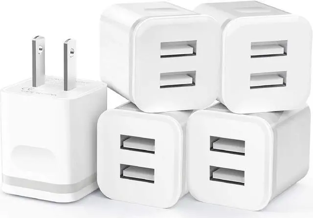 Main image of USB Wall Charger, 5-Pack 2.1A/5V Dual Port USB Cube Power Adapter Charger Plug Charging Block Replacement for iPhone Xs/XR/X, 8/7/6 Plus, Samsung, HTC, LG, Moto, Android Phones