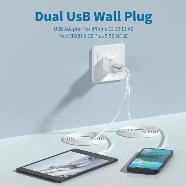 Alt view image 3 of 5 - USB Wall Charger, 5-Pack 2.1A/5V Dual Port USB Cube Power Adapter Charger Plug Charging Block Replacement for iPhone Xs/XR/X, 8/7/6 Plus, Samsung, HTC, LG, Moto, Android Phones