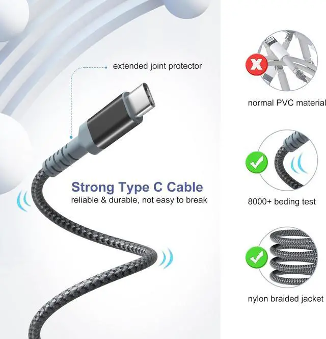 Alt view image 3 of 7 - Adaptive Fast Charging Wall Charger with USB C Cable 10Ft, Excgood Fast Charger Power Adapter USB Type C Cable Fast Charging Compatible with Galaxy S23 S22 S21 S8 S9 S10 A13 A14 A03s-Black