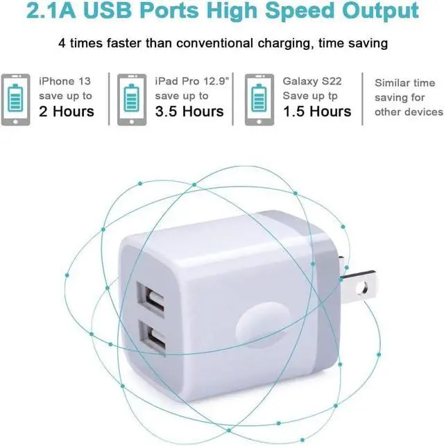 Alt view image 2 of 7 - Charger Block, USB Wall Charger, Double USB Fast Charging Cube Block charger Box, 2.1A Phone CHARGER Power Adapter 3Pack for iPhone 16 15 14 13 12 11 Pro Max XS XR X 8 7 6 Samsung Galaxy S25 Ultra A16
