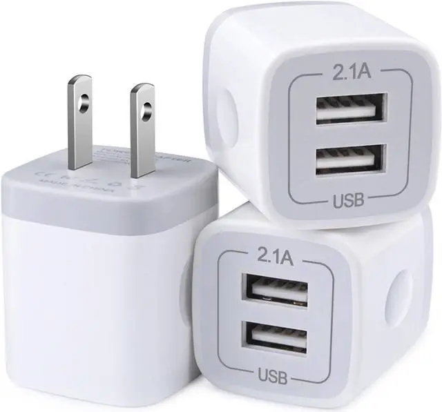 Main image of Charger Block, USB Wall Charger, Double USB Fast Charging Cube Block charger Box, 2.1A Phone CHARGER Power Adapter 3Pack for iPhone 16 15 14 13 12 11 Pro Max XS XR X 8 7 6 Samsung Galaxy S25 Ultra A16