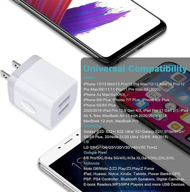 Alt view image 7 of 7 - Charger Block, USB Wall Charger, Double USB Fast Charging Cube Block charger Box, 2.1A Phone CHARGER Power Adapter 3Pack for iPhone 16 15 14 13 12 11 Pro Max XS XR X 8 7 6 Samsung Galaxy S25 Ultra A16