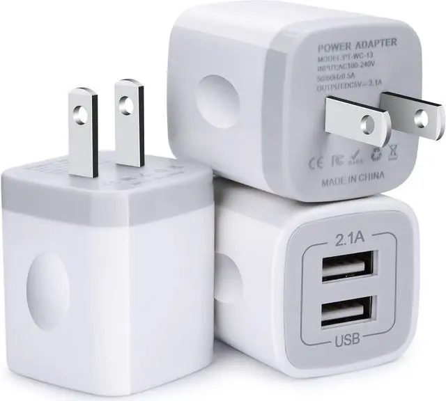Main image of Charger Block, USB Wall Charger, 3Pack Dual Port 2.1Amp Fast Charger Brick Base Adapter Charging Cube Plug Box Compatible iPhone 15 14 13 12 X 6 6S 7 8 Plus, iPad, Samsung, Android